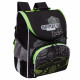 Ранец для мальчиков школьный (Grizzly) арт.RAm-385-2/1 черный-салатовый с мешком 25х33х13 см