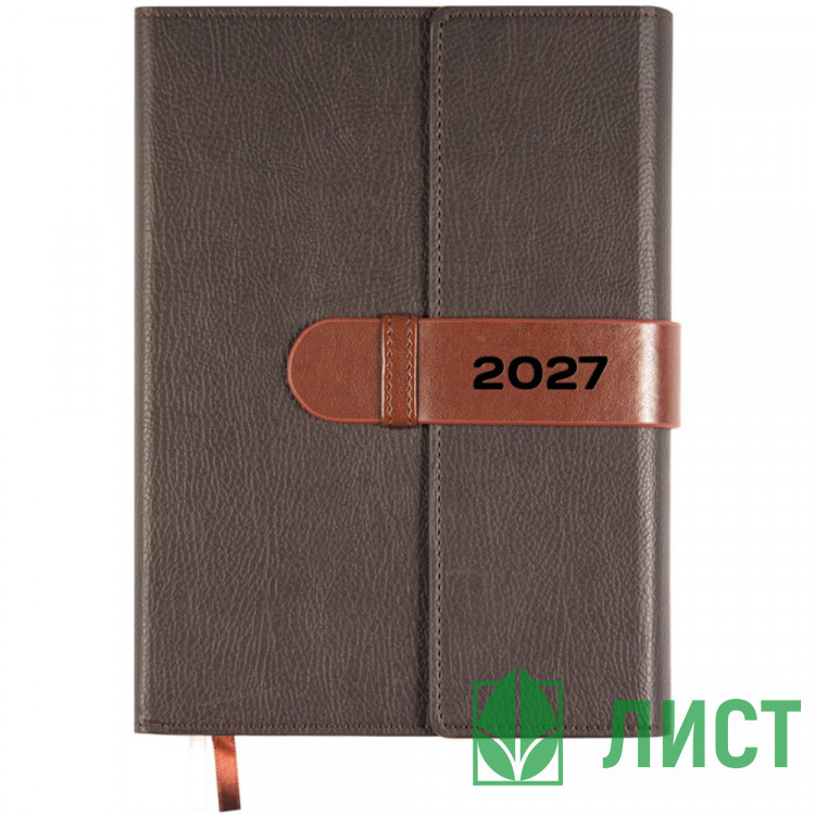 Ежедневник датированный 2027 "deVENTE. Тюдор (Tudor)" A5 (145 ммx205 мм) 336 стр, кремовая бумага 70 г/м² в линейку, печать в 2 краски, твердая обложка из искусственной кожи с поролоном, створка с карманами для визиток, отстрочка, термо тиснение, перфорац