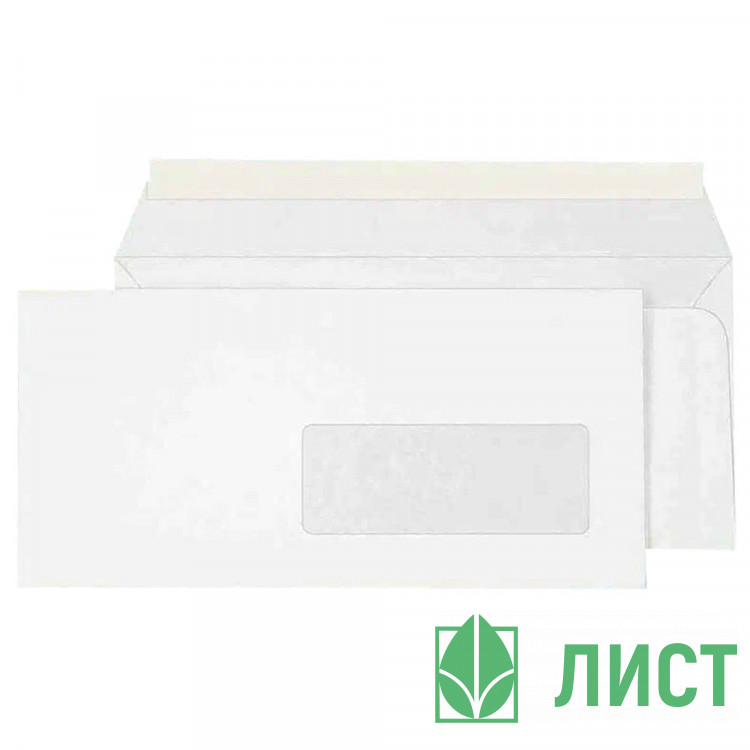 Конверт белый (Е65 евро 110*220) прямой клапан, стрип, правое нижнее окно, 80г арт.1836
