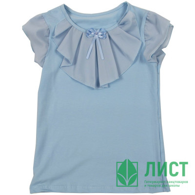 Джемпер для девочки трикотажный (Ликру) короткий рукав цвет голубой арт.0043 МИЛЕНУШКА  размерный ряд 36/146-44/164 Джемпер для девочки трикотажный (Ликру) короткий рукав цвет голубой арт.0043 МИЛЕНУШКА  размерный ряд 36/146-44/164