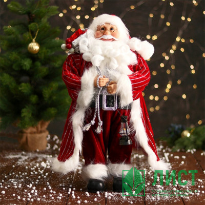 Игрушка декор. &quot;Дед Мороз в полосатой шубе с фонариком и подарками&quot; 47см арт.7856769 Игрушка декор. "Дед Мороз в полосатой шубе с фонариком и подарками" 47см арт.7856769