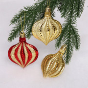 Фигурка на ёлку пластик "Луковица" 08,5см 03шт/наб. цв. золото/красный арт.196-0141