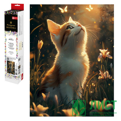 Алмазная мозаика 30х40см (Феникс) Котенок и бабочки без подрамника полное заполнение арт.71372 Алмазная мозаика 30х40см (Феникс) Котенок и бабочки без подрамника полное заполнение арт.71372