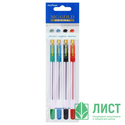 Набор ручек шариковых 4 цвета  (MunHwa) MC Gold d=0.5 мм арт.BMC-02BBRG/4op Набор ручек шариковых 4 цвета  (MunHwa) MC Gold d=0.5 мм арт.BMC-02BBRG/4op