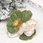 Украшение декор. "Цветок. Магнолия нежная" 15см цв.изумруд/золото арт.196-0898