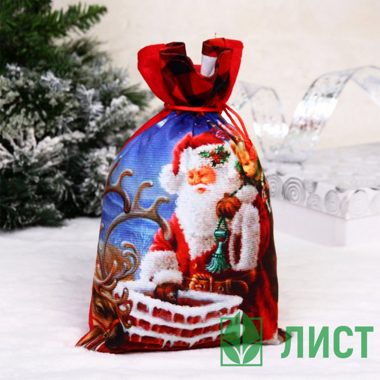 Мешок д/подарка с затяжной тесьмой 21*32см "Доставка подарков" арт.201-5249