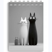 Блокнот А7 мягкая обложка на гребне 40 листов (Феникс) Черно-белые коты выб.УФ-лак арт.73410