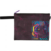 Папка школьная для тетрадей А4 на молнии кожзам (deVENTE) Label. Cyber Cat с ручкой арт.8053509