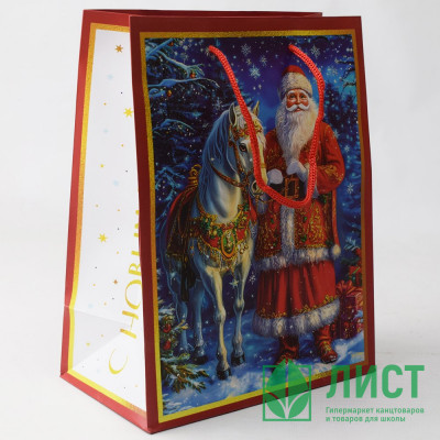Пакет подароч. бумаж. 18*23см &quot;Конь и Дед Мороз&quot; арт.95684FE Пакет подароч. бумаж. 18*23см "Конь и Дед Мороз" арт.95684FE