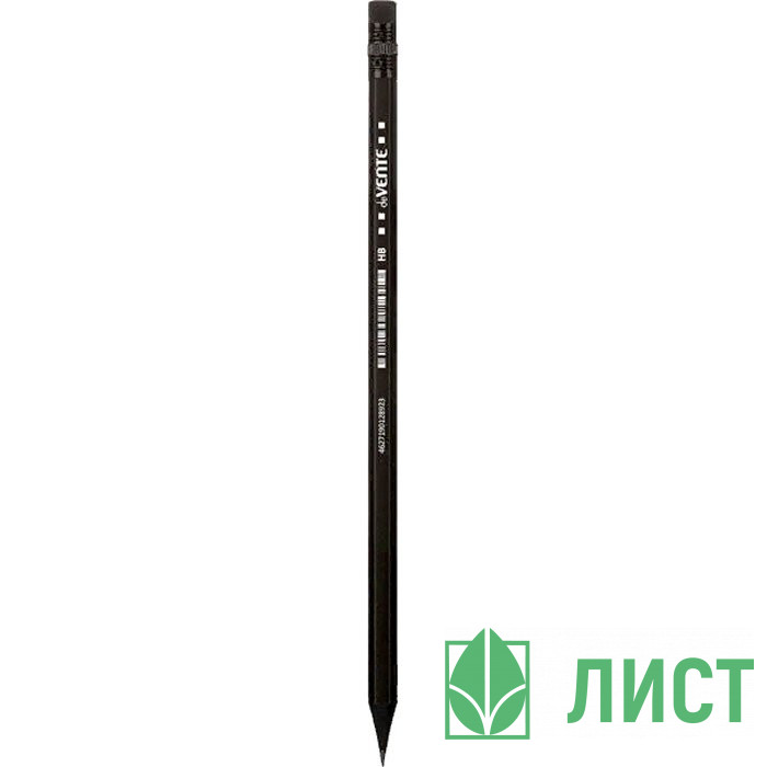 Карандаш чернографитный deVENTE c ластиком HB черный шестигранный корпус арт.5032104