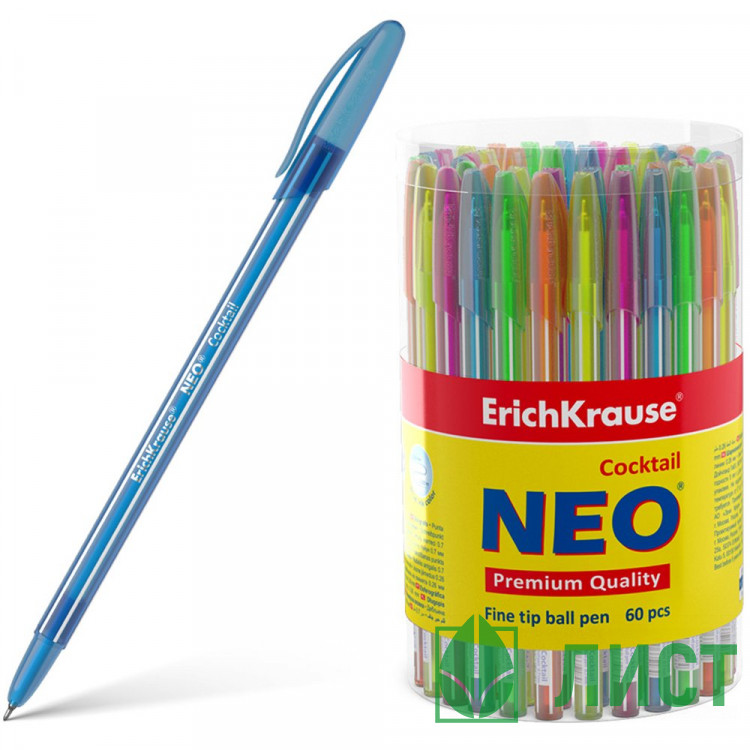 Ручка шариковая непрозрачный корпус (ErichKrause) Neo Коктейль (Cocktail) синий, 0,7мм, игла, одноразовая арт.33518(Ст.60/360)