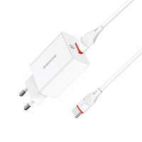 Зарядное устройство сетевое USB-C BOROFONE BA21A Pro Long PD 20W, белый