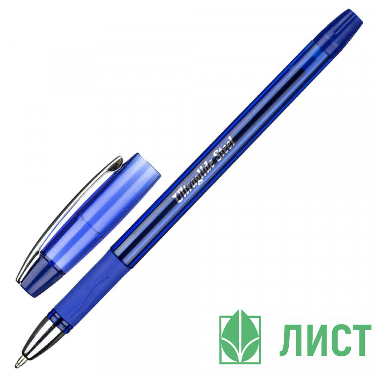Ручка шариковая прозрачный корпус, резиновый упор (Unimax) Сверхскользящая сталь (Ultra Glide Steel) синий, 1,0мм, масло арт.722476 (Ст.)