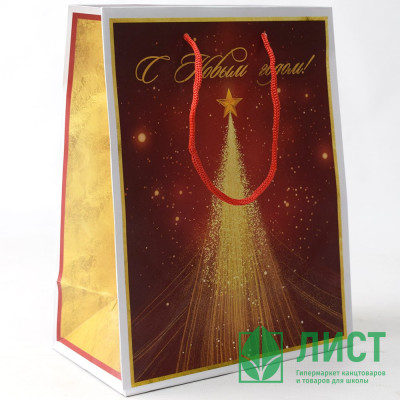 Пакет подароч. бумаж. 18*23см &quot;Новогоднее сияние&quot; цв.красный/золото арт.95687FE Пакет подароч. бумаж. 18*23см "Новогоднее сияние" цв.красный/золото арт.95687FE