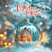 Бирка-открытка д/подарков А8 "Домик в шаре" арт.50001750