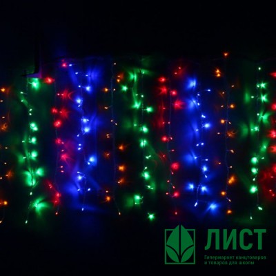 Гирлянда электрическая уличная занавес Дождь 3*2,5м 480LED цвет мульти (светлый провод) 8режимов арт.196-504 Гирлянда электрическая уличная занавес Дождь 3*2,5м 480LED цвет мульти (светлый провод) 8режимов арт.196-504