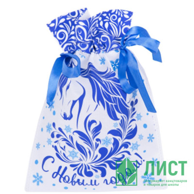 Мешок д/подарка с затяжной тесьмой 20*30см цв.белый/голубой арт.95082 Мешок д/подарка с затяжной тесьмой 20*30см цв.белый/голубой арт.95082