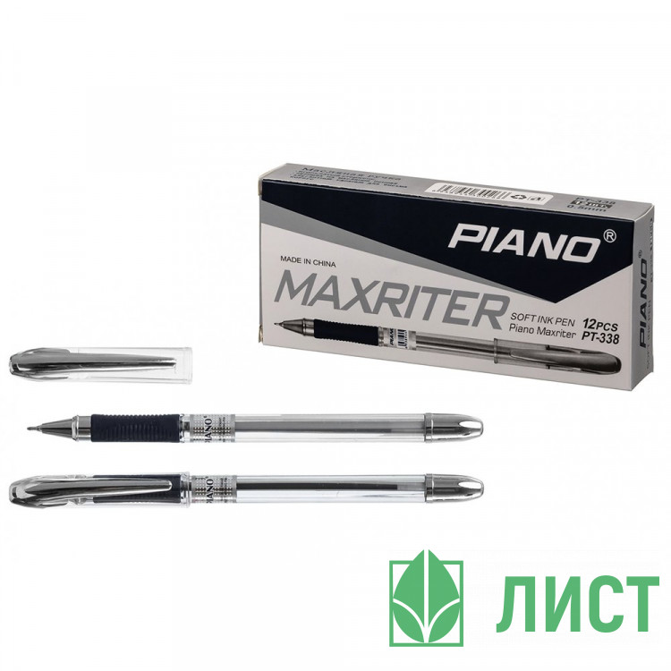 Ручка шариковая прозрачный корпус, резиновый упор (PIANO) Максрайтер (Maxriter) черный, 0,5мм, масло арт.РТ-338-12/black (Ст.12/1152)
