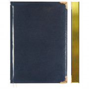 Ежедневник датированный 2026 "deVENTE "Bellagio" A5 (145 ммx205 мм) 336 стр, белая бумага 70 г/м² с золотым срезом, печать в 2 краски, твердая обложка из искусственной кожи с поролоном, отстрочка, термо тиснение, металлические уголки, перфорация, 2 ляссе,