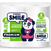 Бумага туалетная 3-слоя втулка 4рулона в упаковке 18м белая Smie/Панда яблоко (Ст.12)