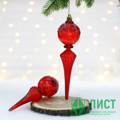 Украшение декор.подвеска пластик &quot;Сосулька. Изящный блеск&quot; 19см 02шт/наб. цв.красный арт.107-6113 Украшение декор.подвеска пластик "Сосулька. Изящный блеск" 19см 02шт/наб. цв.красный арт.107-6113