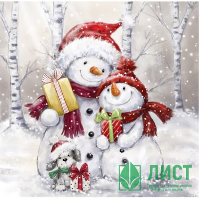 Салфетки бумажные 33*33см 3 слоя 20шт/уп. Bouquet &quot;Добрые снеговики&quot; арт.25435 Салфетки бумажные 33*33см 3 слоя 20шт/уп. Bouquet "Добрые снеговики" арт.25435