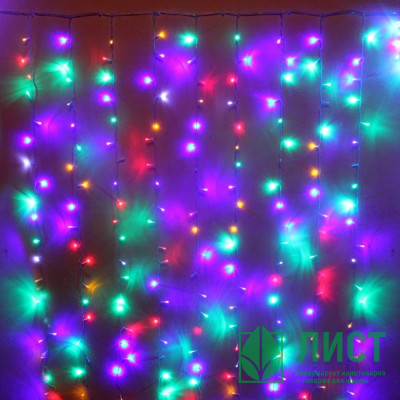 Гирлянда электрическая уличная занавес Дождь 2*3м 480LED &quot;Мерцание&quot; цвет мульти (светлый провод) арт.183-143 Гирлянда электрическая уличная занавес Дождь 2*3м 480LED "Мерцание" цвет мульти (светлый провод) арт.183-143