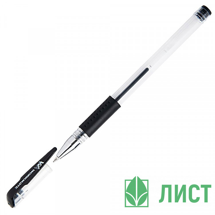 Ручка гелевая прозрачный корпус резиновый упор (Workmate) черный, 0,5мм арт.49002301 (Ст.50)