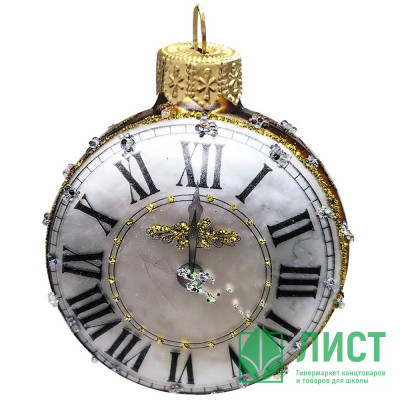 Украшение на ёлку стекло (серия Премиум) 07,5см &quot;Часы-круглые&quot; золото п/у арт.АУ-169 Украшение на ёлку стекло (серия Премиум) 07,5см "Часы-круглые" золото п/у арт.АУ-169