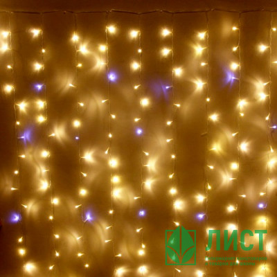 Гирлянда электрическая уличная занавес Дождь 2*1,5м 320LED &quot;Мерцание&quot; цвет теплый белый/белый (светлый провод) арт.183-173 Гирлянда электрическая уличная занавес Дождь 2*1,5м 320LED "Мерцание" цвет теплый белый/белый (светлый провод) арт.183-173
