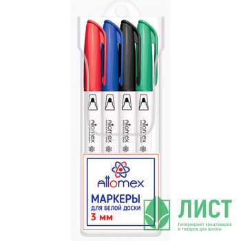 Маркер для доски Attomex набор 4цв. (красный/синий/черный/зеленый) 3мм, арт.5040705 Маркер для доски Attomex набор 4цв. (красный/синий/черный/зеленый) 3мм, арт.5040705