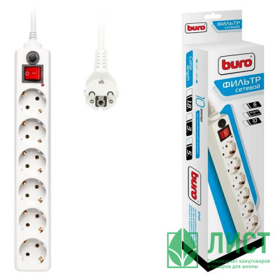 Сетевой фильтр BURO 600SH-5-W, 5м, 6 розеток белый Сетевой фильтр BURO 600SH-5-W, 5м, 6 розеток белый