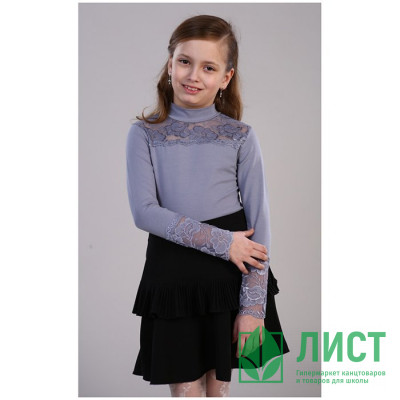 Блузка для девочки трикотажная (Ликру) длинный рукав цвет серый арт.1014 размер 128 Блузка для девочки трикотажная (Ликру) длинный рукав цвет серый арт.1014 размер 128