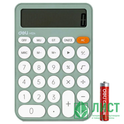Калькулятор настольный 12 разрядный одинарное питание  Deli 105*158*28 (EM124GREEN) зеленый (Ст.1) Калькулятор настольный 12 разрядный одинарное питание  Deli 105*158*28 (EM124GREEN) зеленый (Ст.1)