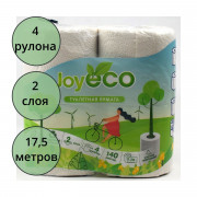 Бумага туалетная 2-слоя втулка 4рулона в упаковке 17,5 метров Joy Eco белая (Ст.12)