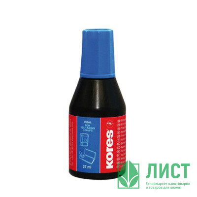 Краска штемпельная на водно масляной основе KORES 28мл синяя с дозататором арт.3181/71304 Краска штемпельная на водно масляной основе KORES 28мл синяя с дозататором арт.3181/71304